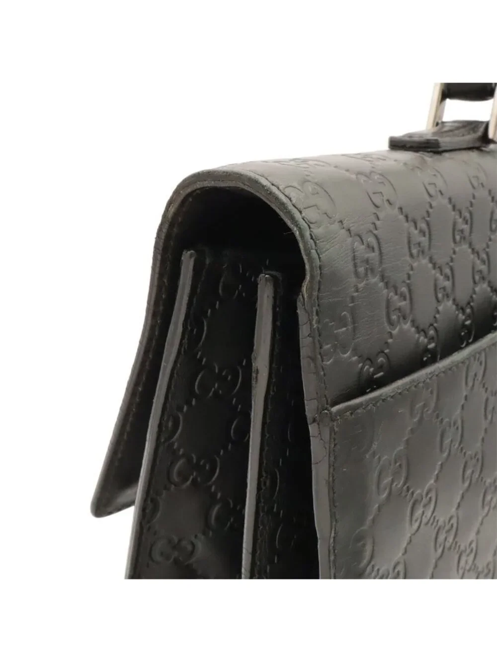 Gucci Guccissima Briefcase Business Document Purse Diamond Lock Type Black
